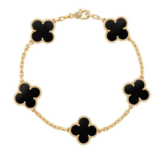 Lucky Symbol, Clover Charm Bracelet - Black